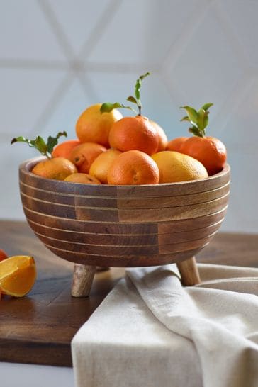 Natural Mango Wood Footed Fruit Bowl