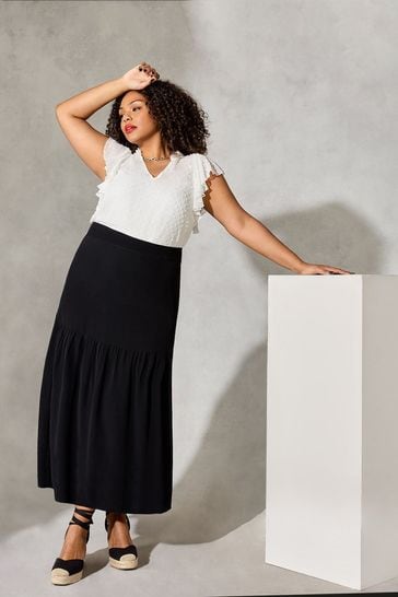 Buy Live Unlimited Curve Black Tiered Midi Skirt from Next Luxembourg