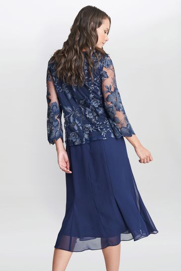 Buy Gina Bacconi Blue Nadine Midi Length Mock Jacket Dress from