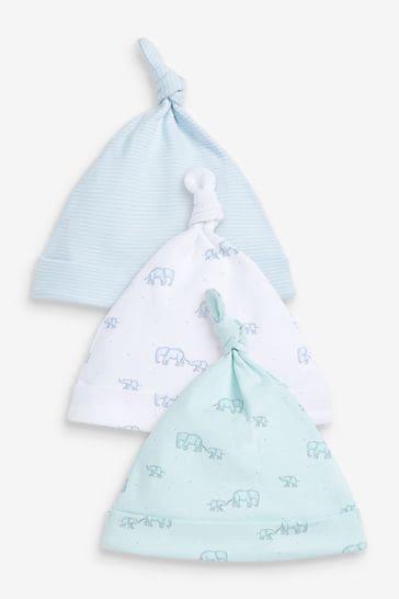 Pack de 3 gorros con nudo azules con diseño de elefante para bebé (0 a 18 meses)