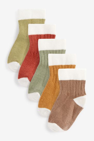 Green/Rust Brown 5 Pack Baby Socks (0mths-2yrs)