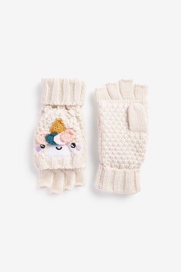 Cream Flip Mitt Unicorn Gloves (3-10yrs)