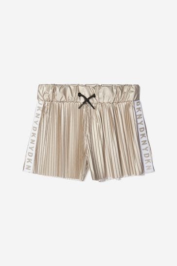 Girls Pleated Logo Shorts in Gold