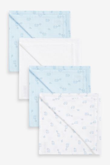 Blue Elephant Baby Muslin Squares 4 Pack