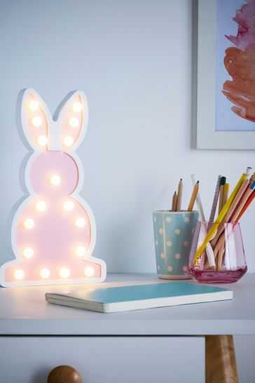 glow Pink Wooden Bunny Table Lamp