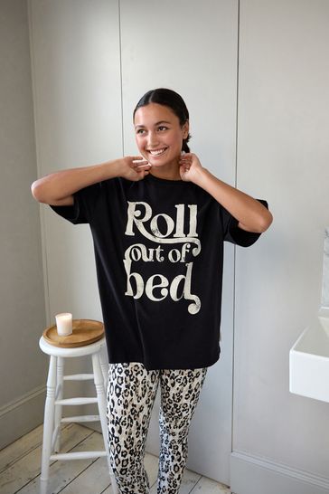 Buy Black Leopard Oversized T Shirt And Legging Pyjamas from Next Estonia