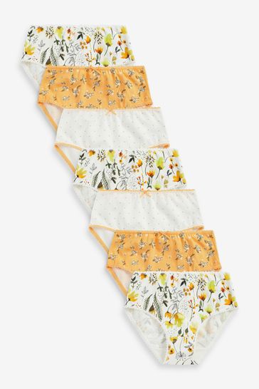 Ochre Yellow/Cream Floral 7 Pack Briefs (1.5-16yrs)