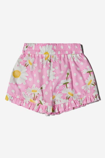 Girls Pink Cotton Poplin Daisy Shorts