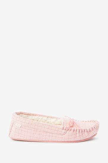 Ladies pink moccasin slippers hot sale