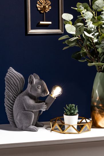 BHS Grey Simon Flocked Squirrel Table Lamp