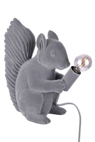 BHS Grey Simon Flocked Squirrel Table Lamp