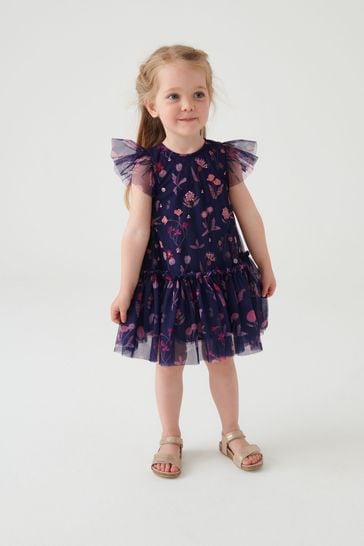 Buy Navy Blue/Pink Sequin Embellished Mesh Party Dress (3mths-7yrs) from  Next Germany