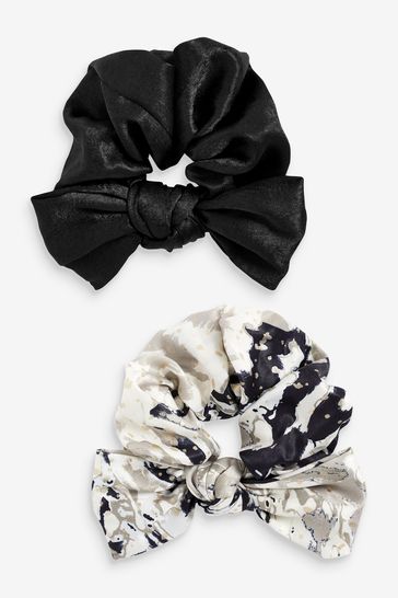 Black/Brown Hair Bow Scrunchies Two Pack