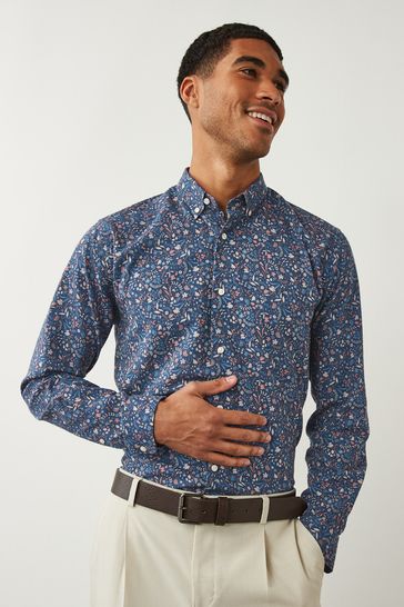 Navy Blue Long Sleeve Printed Shirt