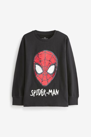 Spider-Man Black Long Sleeve Flippy Sequin License T-Shirt (3-16yrs)