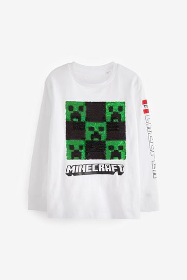 Minecraft Sequin White Long Sleeve Flippy Sequin License T-Shirt (3-16yrs)