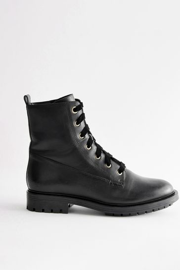 Buy Black Regular Wide Fit Leather Chunky Lace Up Boots from Next