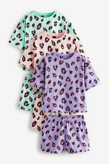 Turq/Pink/Lilac Animal Short Pyjamas 3 Pack (3-16yrs)