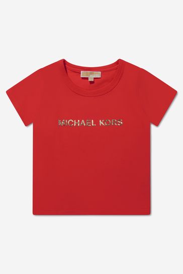 Girls Cotton Jersey Logo T-Shirt in Red