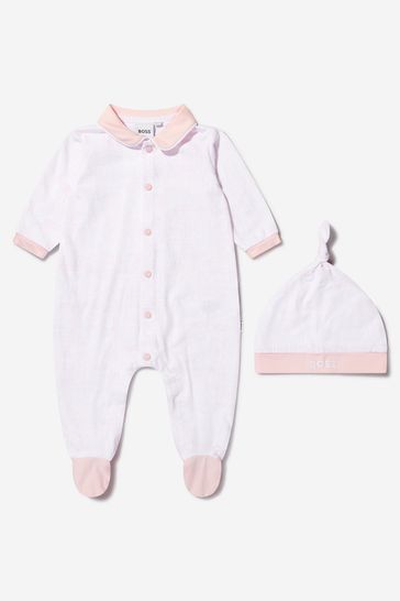 Baby Girls Organic Cotton Sleepsuit And Hat Gift Set in Pink