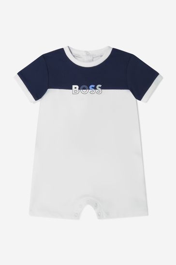 Baby Boys Organic Cotton Logo Print Shortie in White