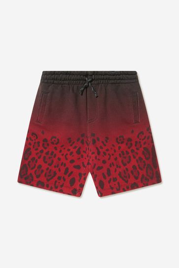 Boys Cotton Leopard Bermuda Shorts in Black/Red