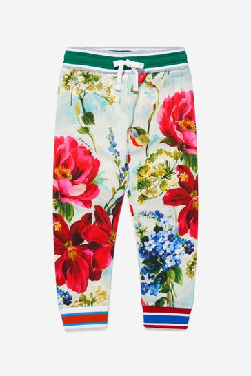 Girls Cotton Floral Print Joggers in Multi