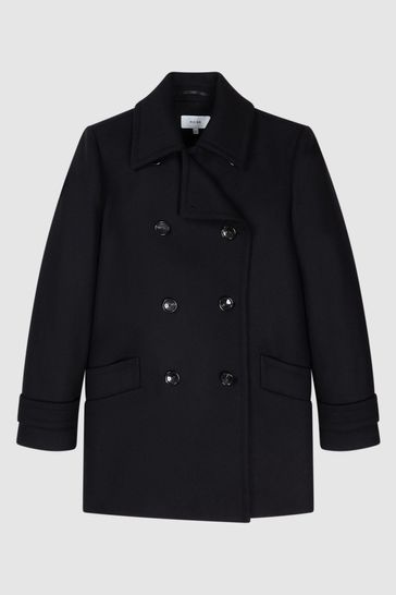 Double breasted black wool on sale coat