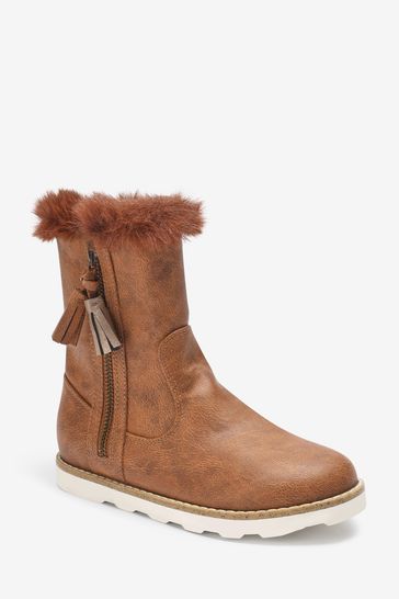 Tan fur top boots