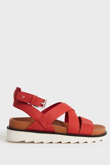 White Stuff Red Gladiator Leather Flatform Sandals