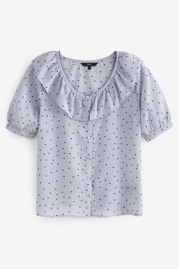 Buy Light Blue Ruffle Dobby Blouse from Next Luxembourg