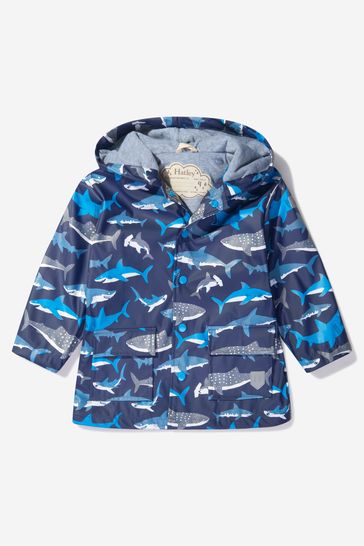 Boys Navy Blue Shark School Raincoat