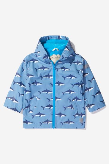 Boys Blue Swimming Sharks Colour Changing Splash Jacket