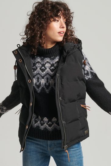 Superdry Black Hooded Everest Gilet