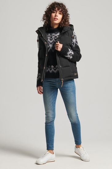 Buy Superdry Black Hooded Everest Gilet from Next Luxembourg
