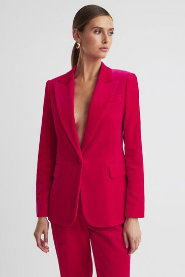 Reiss Pink Rosa Velvet Single Breasted Suit Blazer