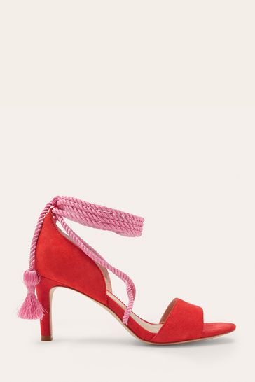 Boden Red Suede Ankle Tie Heeled Sandals