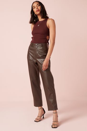 Brown Knit Cut Out Racer Top