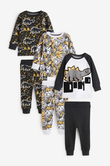 Black/White/Gold Dino 3 Pack Snuggle Pyjamas (9mths-12yrs)