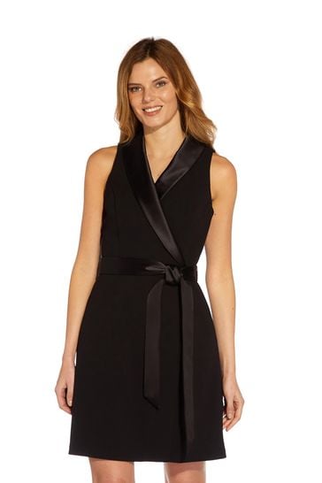 Adrianna Papell Black Crepe Tuxedo Dress