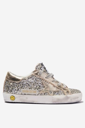 Girls Glitter Lace-Up Super-Star Trainers in Gold