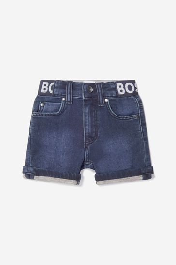 Baby Boys Cotton Denim Fleece Shorts in Blue