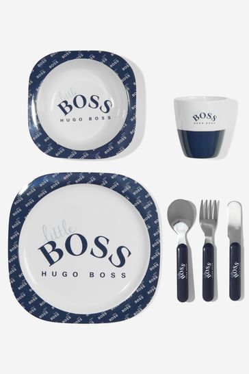 Baby Boys Branded Meal Set In A Gift Box in Navy