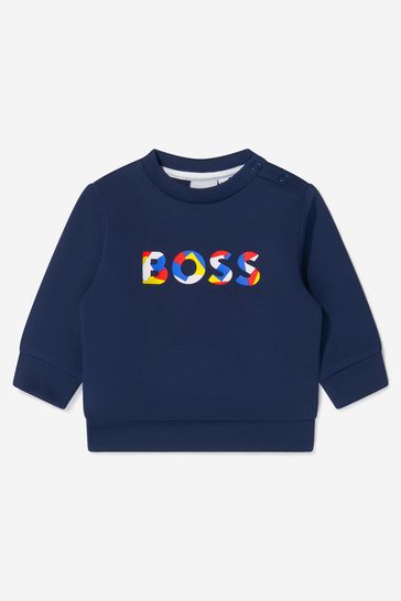 Baby Boys Jersey Sweater With 3D Embroidered Logo in Navy