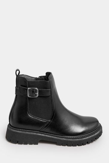 Yours Curve Black Wide Fit Chunky Buckle Boots