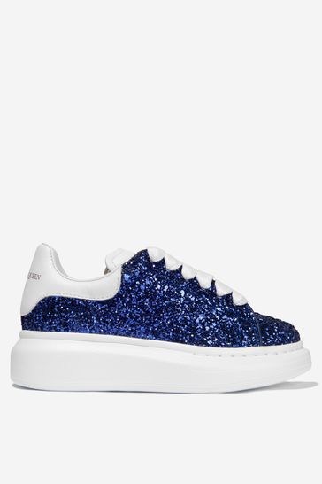 Girls Crystal Glitter Lace-Up Trainers in Navy