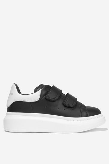 Unisex Leather Velcro Strap Trainers in Black