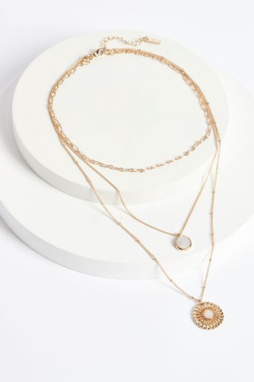 Gold Tone Floral 3 Row Necklace