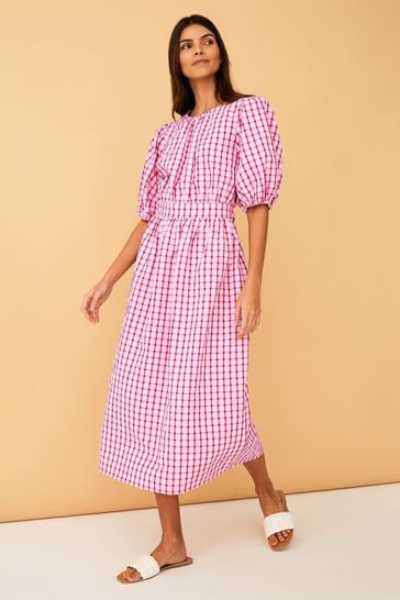 F F Pink Check Midi Dress