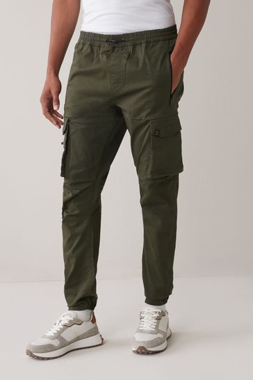 Khaki Green Slim Fit Stretch Utility Cargo Trousers